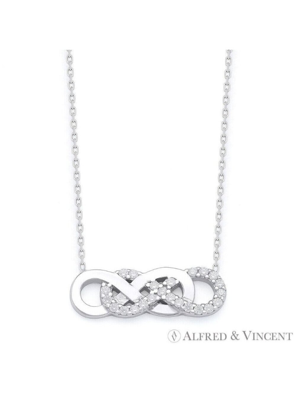 Double-Infinity CZ Crystal Charm Pendant in .925 Sterling Silver w/ Rhodium